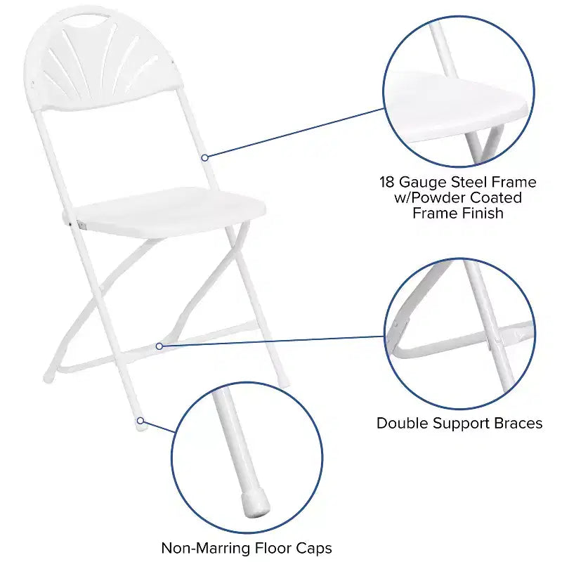 Chaise pliante en plastique avec dossier en éventail, lot de 2 – Noir / Bleu / Bordeaux / Anthracite / Blanc