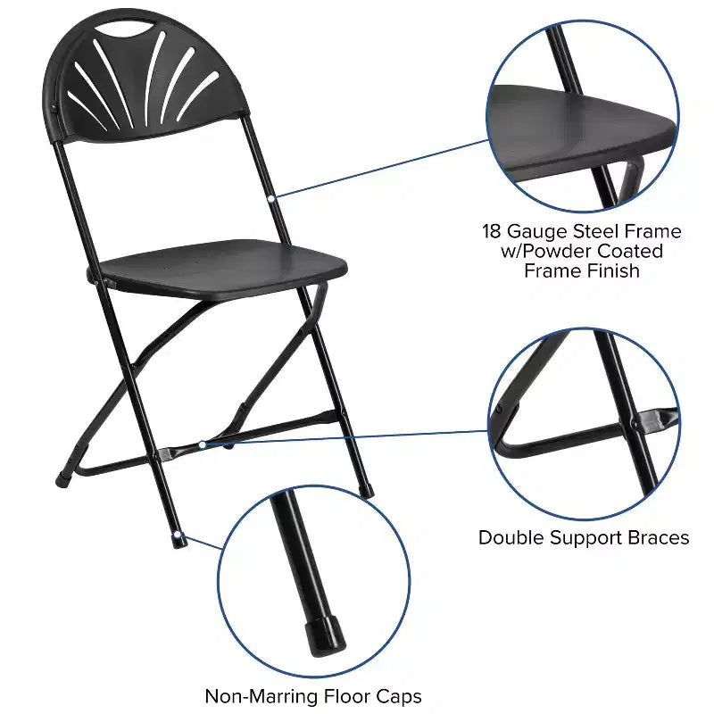 Chaise pliante en plastique avec dossier en éventail, lot de 2 – Noir / Bleu / Bordeaux / Anthracite / Blanc